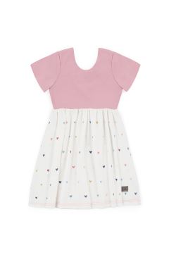 IOIO, Dětské šaty s mašlí na zádech, Srdíčka, Dusty pink