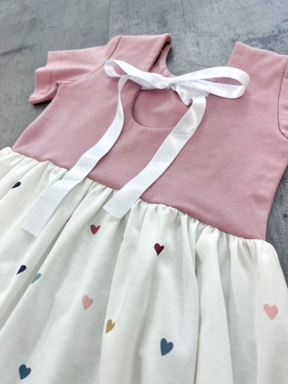 IOIO, Dětské šaty s mašlí na zádech, Srdíčka, Dusty pink (3)