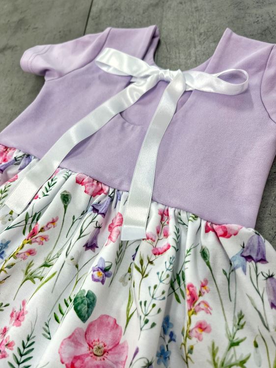 IOIO, Dětské šaty s mašlí na zádech, Malovaná louka, Fialová (3)