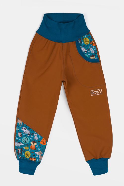 IOIO, Dětské softshellové kalhoty Hnědé se zvířátky