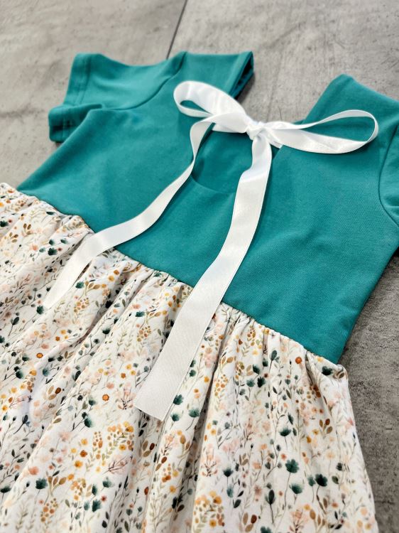 IOIO, Dětské šaty s mašlí na zádech, Mini kvítky, Verde (3)